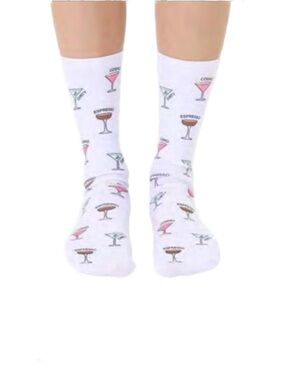 Living Royal Martini Cocktail Print Crew Socks - White